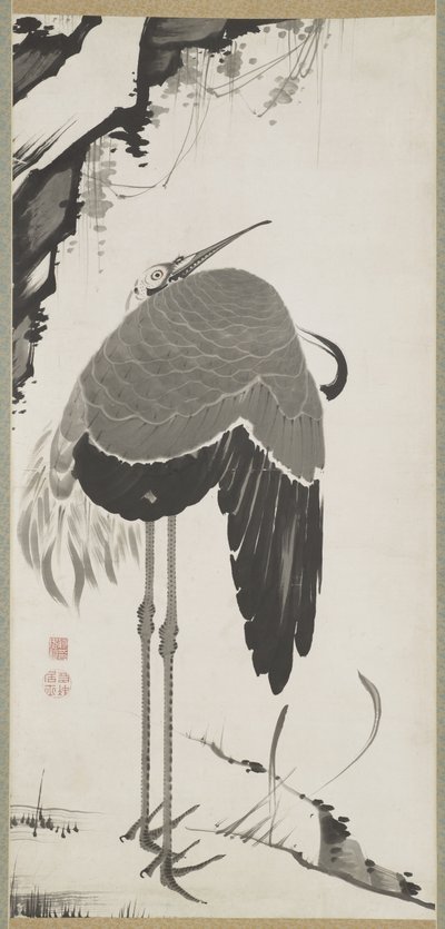 Cranes, One of a Pair, Hanging Scroll, Edo Period by Ito Jakuchu