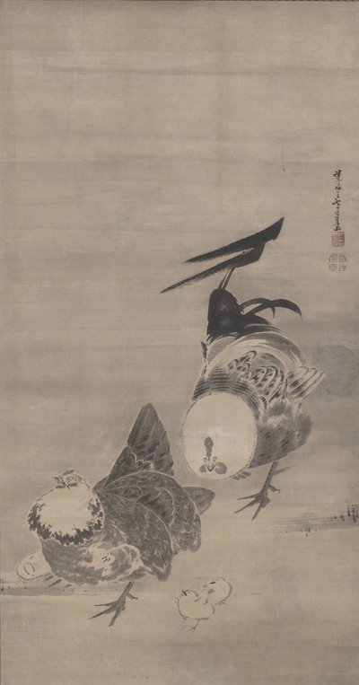 Roosters, Hen, and Chicks by Ito Jakuchu