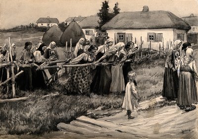 A religious cholera procession in rural Russia from the series of watercolors Russian revolution by Ivan Alexeyevich Vladimirov