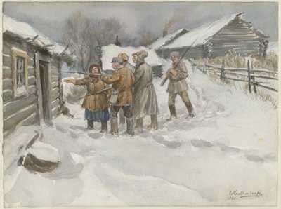 Before search and seizure from the series of watercolors Russian revolution, 1920 by Ivan Alexeyevich Vladimirov
