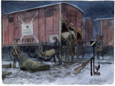 Soldiers Plundering a Railway Wagon (from the series of watercolors Russian Revolution) by Ivan Alexeyevich Vladimirov