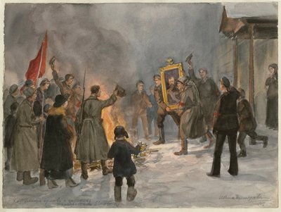 Soldiers Burning Paintings (from the series of watercolors Russian Revolution) by Ivan Alexeyevich Vladimirov