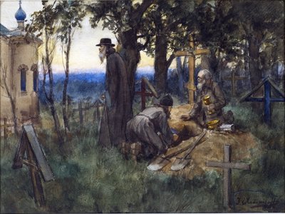 The clergymen hiding church treasures in a new grave in a cemetery by Ivan Alexeyevich Vladimirov