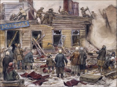 Workmen Demolishing Wooden Houses for Fuel by Ivan Alexeyevich Vladimirov by Ivan Alexeyevich Vladimirov