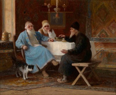 Conversation: Three characters at a table by Ivan Andreevich Pelevin