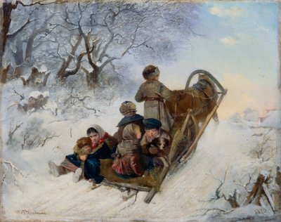 Children on a Horse Drawn Sleigh by Ivan Andreyevich Pelevin
