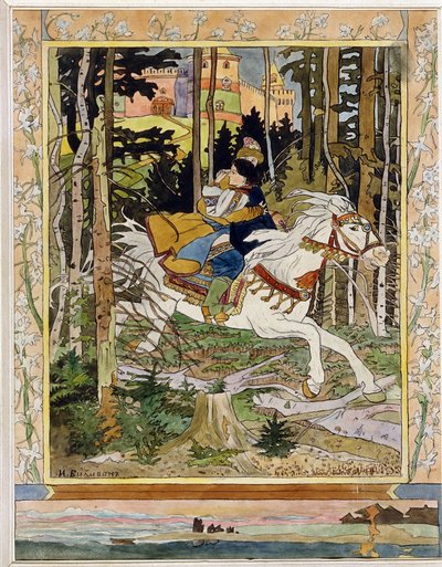 Prince Ivan. Illustration of Russian Folklore Hero Ivan Tsarevich by Ivan Yakovlevich Bilibin
