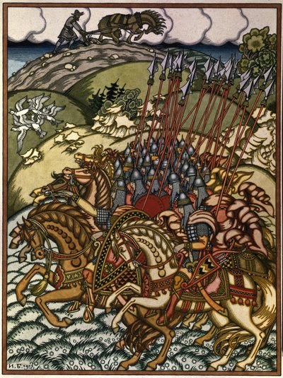 Volga Svyatoslavich and Mikula Selyaninovich by Ivan Yakovlevich Bilibin