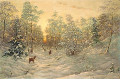 Deer in a Snowy Landscape at Dusk by Ivan Fedorovich Choultse