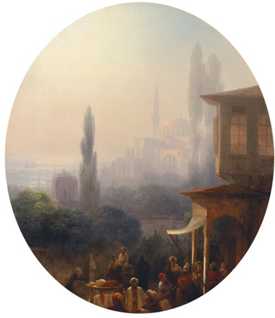 A Market Scene in Constantinople, with the Hagia Sophia Beyond by Ivan Konstantinovich Aivazovsky