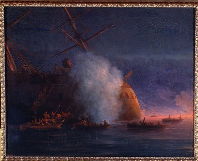 Attack of the Russian Cutters on the Turkish Steam Battleship Assari Shevket in the Black Sea on 12 August 1877 by Ivan Konstantinovich Aivazovsky