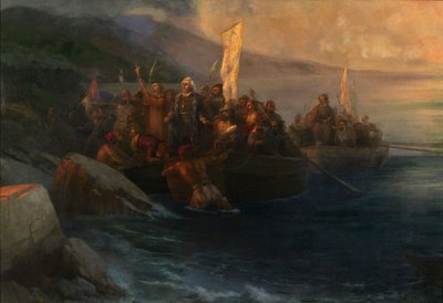 The Disembarkation of Christopher Columbus on San Salvador, 12th October 1492 by Ivan Konstantinovich Aivazovsky