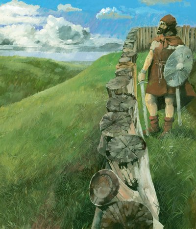 Iron Age Man at Liddington Castle Hillfort, Swindon, Wiltshire, 1994 by Ivan Lapper