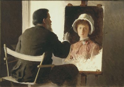Kramskoy Painting a Portrait of His Daughter by Ivan Nikolaevich Kramskoy