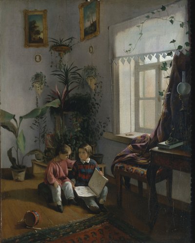 In the Room. Young Boys Looking at Book by Ivan Phomich Khrutsky