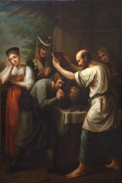 The Blessing of the Home Guardsman in 1812 by Ivan Vasilyevich Luchaninov