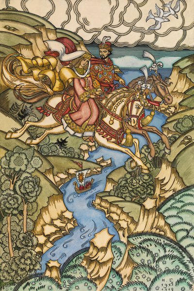 Illustration for the Fairy tale Marya Morevna by Ivan Yakovlevich Bilibin