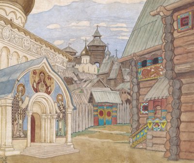 Russian Village. Stage Design for the Opera The Tale of Tsar Saltan by N. Rimsky-Korsakov by Ivan Yakovlevich Bilibin