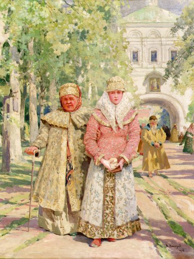 Mother and Daughter Returning From Church by Ivanovich Vasili Navazov