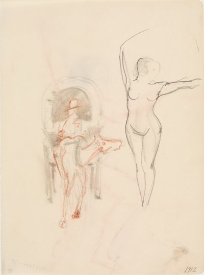 Nude Woman and Horse Carriage by J.A. Jerichau