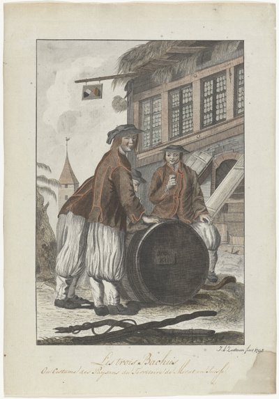 Three Men in Swiss Clothing in Front of a House by J.A. Zoutman