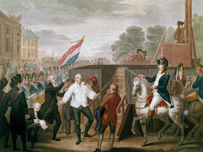 French Revolution: King Louis XVI with his confessor Edgeworth on 21/01/1793. The king rising to the scaffold. Illustration by J. F. Cazenave, 1793 by J.F. Cazenave