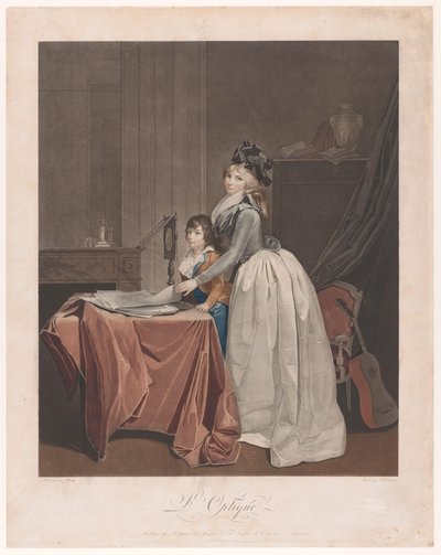 Portrait of Louise Sébastienne Danton with Stepson Behind an Optical Mirror by J.F. Cazenave