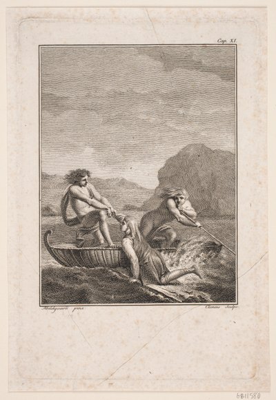 The Shipwrecked Niels Klim Rescued by Two Qvamites in a Willow Boat by J.F. Clemens