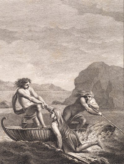 The Shipwrecked Niels Klim Rescued by Two Qvamites in a Willow Boat by J.F. Clemens
