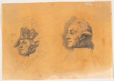 Preparatory Work for Two of the Heads for the Engraving: Frederick the Great Rides Home After a Review at Potsdam by J.F. Clemens