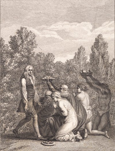 Niels Klim Honored by the Qvamites, Bringing Him Gifts and Kneeling Before Him by J.F. Clemens