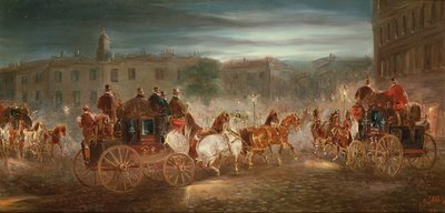 Evening Coaching Scene in a Town by J.J. Jones