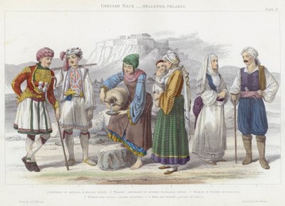 Grecian Race, Hellenes, Pelasgi (coloured engraving) by J.L. (after) Williams