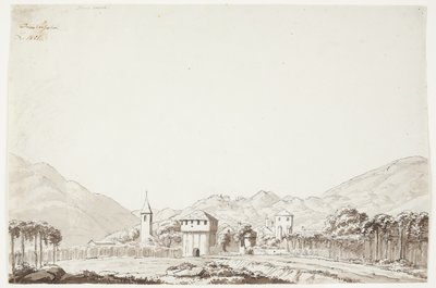 Landscape from Domodossola in Switzerland with Church and Watchtower by J.L. Lund