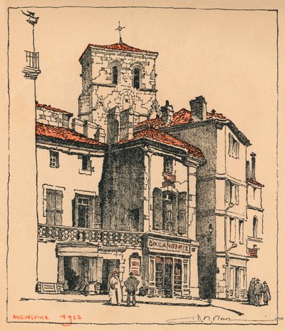 The Place du Murier, with the tower of the Church of St Andre, at Angouleme, France by JR Rowe