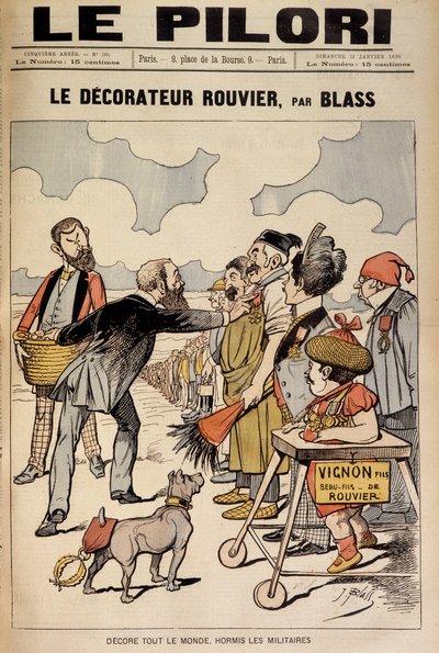 Cartoon on the financial scandals of the end of the 19th century “Le Decorateur Rouvier, by Blass