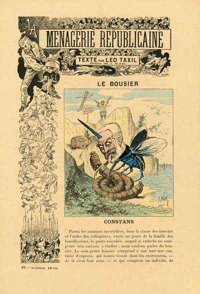 Menagerie Republicaine Humoristic gallery of the main characters of the Third Republic, number 27, Satirique en Couleurs by J. (1847 1892) Blass