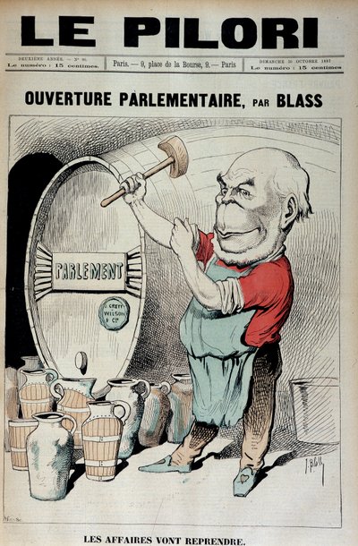 Opening of Parliament: Business Will Resume (Caricature on the Scandal of Decorations Involving Daniel Wilson and Jules Grevy) by J.  Blass