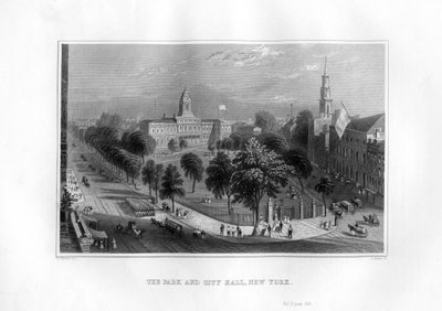 The Park and City Hall, New York, 1855 by J. Archer