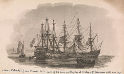 Portraits of Two Russian Ships, Late 18th Century by J. Baily