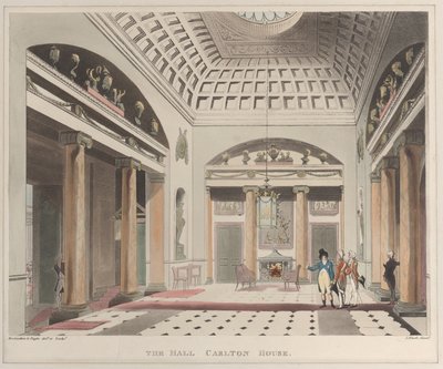 The Hall Carlton House Microcosm of London, plate 15 by J. Bluck