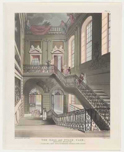 The Hall and Stair Case, British Museum, April 1, 1808 by J. Bluck