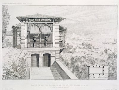 Steam Baths, Observatory Above, from a Volume of Designs by Various Architects, Pub. Morel & Cie, Paris by J. Boussard