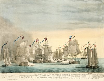 Battle of Lake Erie. Perry Victorious Closing Scene of the Action from Army and Navy Magazine, pub. 1840 by J. Evans
