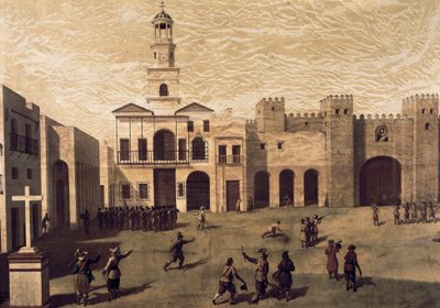 View of San Juan de Dios Square and the town hall of Cadiz, in 1596 by J. Garcia