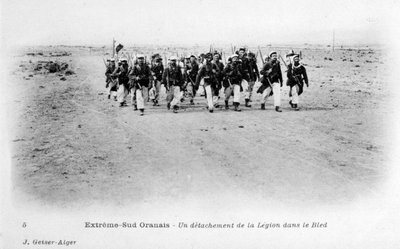 A detachment of the French Foreign Legion in the Sahara desert, Algeria, c1905 by J. Geiser