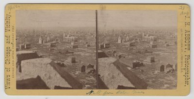 Stereograph of view northwest from Water Tower after the Chicago Fire of 1871 by J. H. Abbott