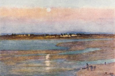 Moonrise at Sunset, from La Croix Blanche, Mont St Michel by J. Hardwicke Lewis