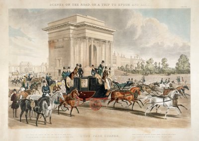 Horse Drawn Carriages along Hyde Park Corner, London by J Harris