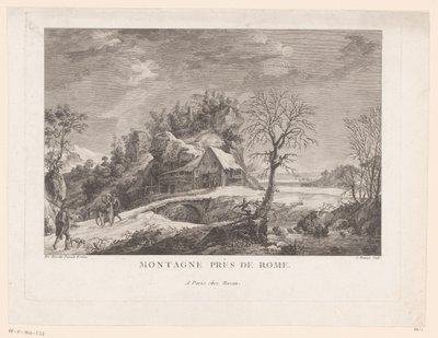 View of a House by a Bridge with Figures by J. Hémery